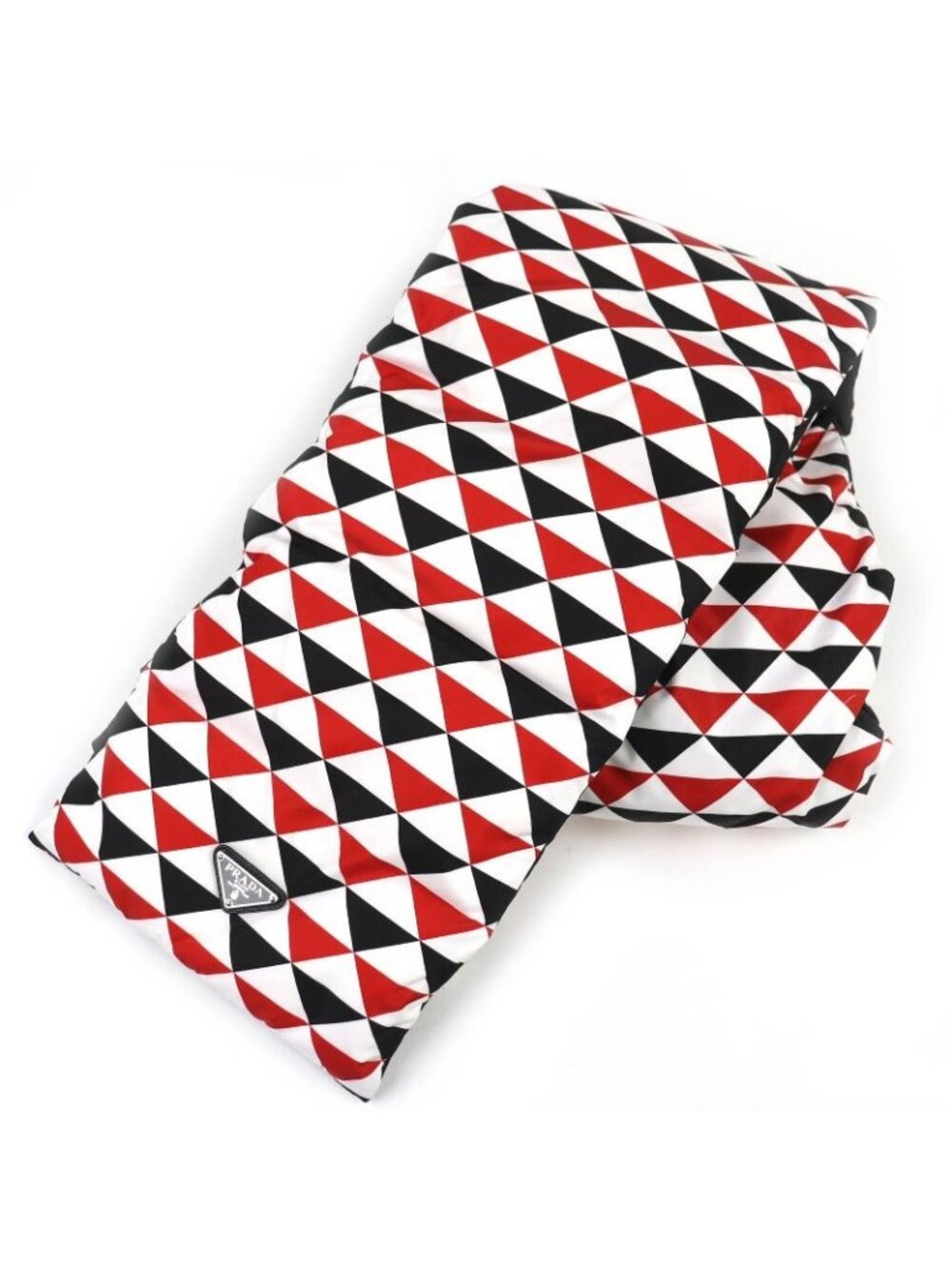 Prada Triangle Logo Hooded All Over Pattern Re-Nylon Down Scarf Red Hoodie
